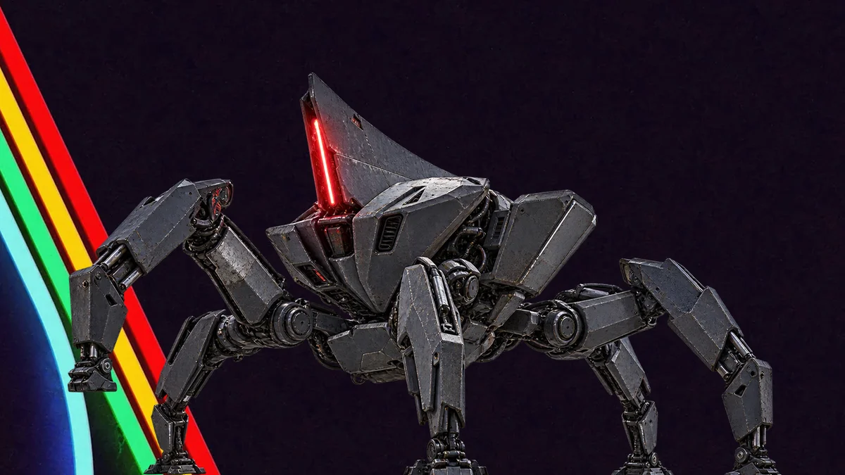 Matriarch ARC machine with articulated legs and a glowing red central sensor