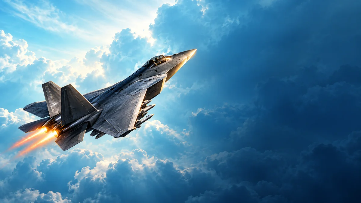 Modern fighter jet climbing through blue clouds for ACE COMBAT 8 ZOLL farming
